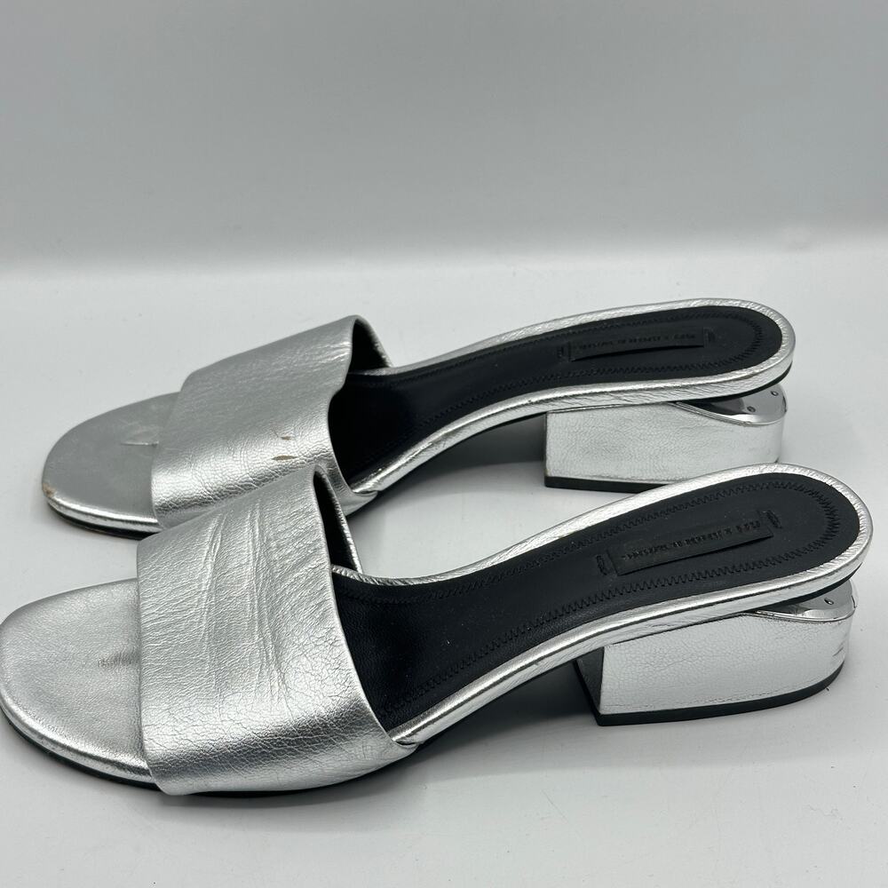 ALEXANDER WANG Lou Metallic Slide Sandal Heel Cutout Silver Sz 38/US 8 $450 - Picture 4 of 9